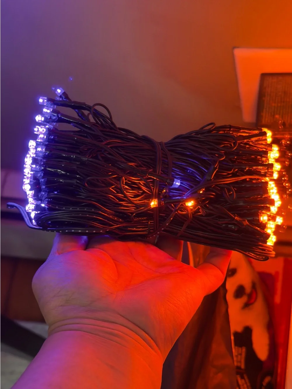 Solar LED Halloween String Lights with Remote - Black. 50 ft